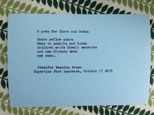 I was typing poems on my typewriter, and this one is for the great new librarian friends I made. 